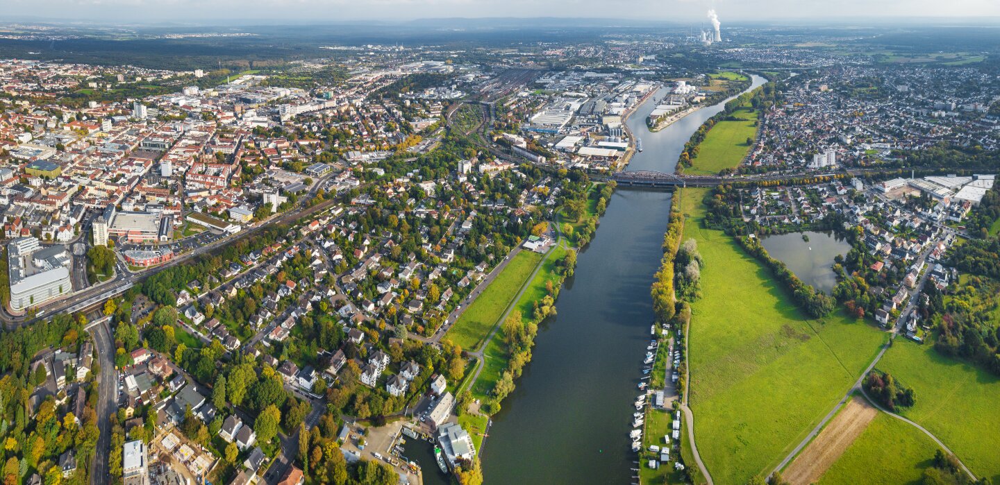 Blick von Oben auf Hanau am Main