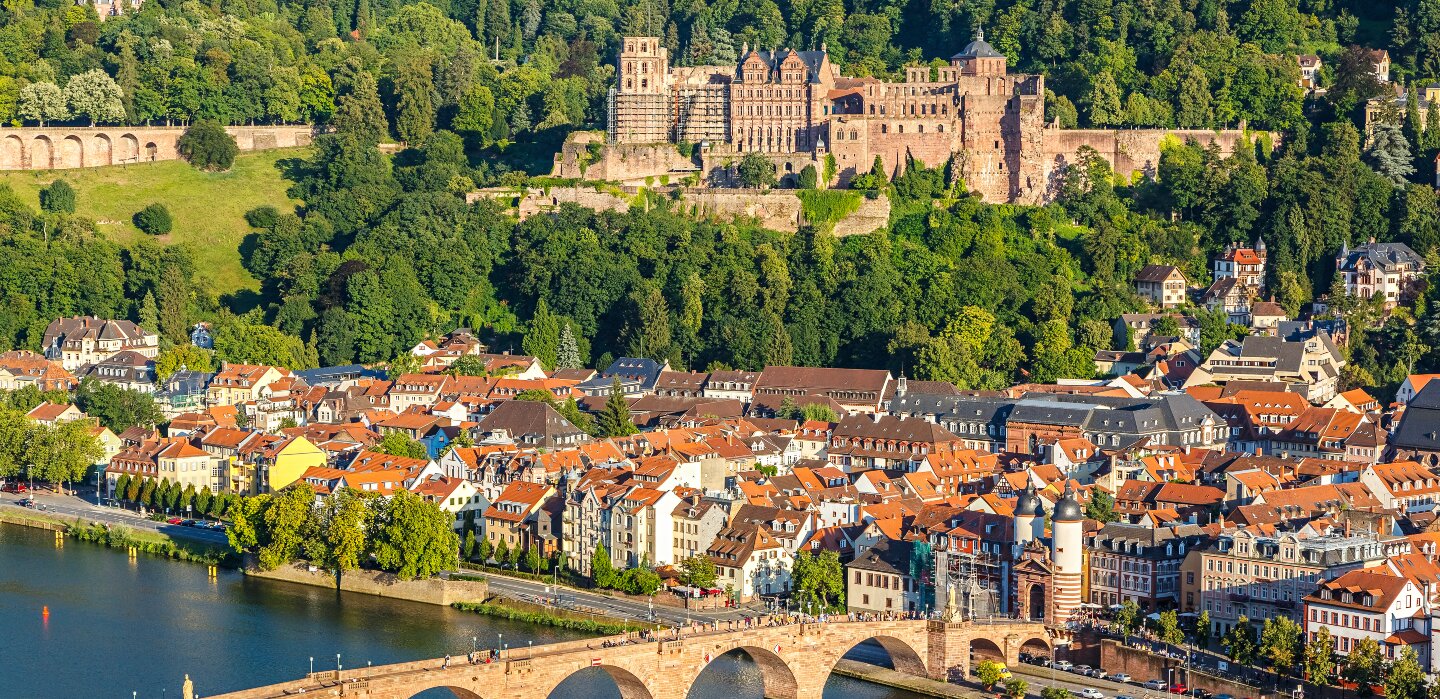 Blick von Oben auf Heidelberg und die Burg